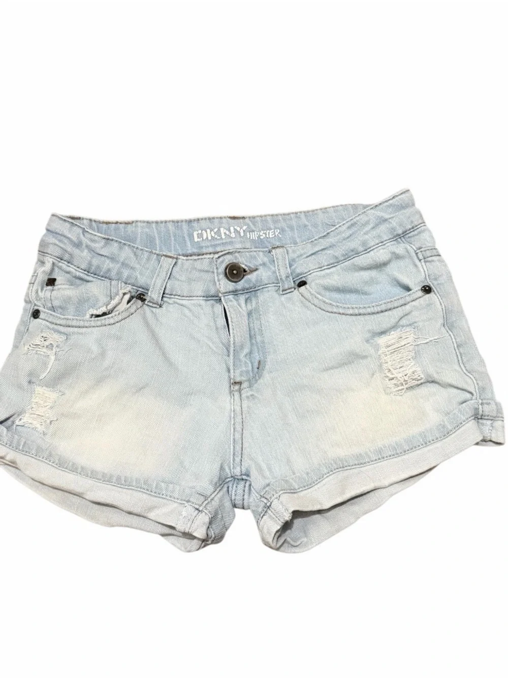 DKNY Light Blue Distressed Denim Shorts hipster